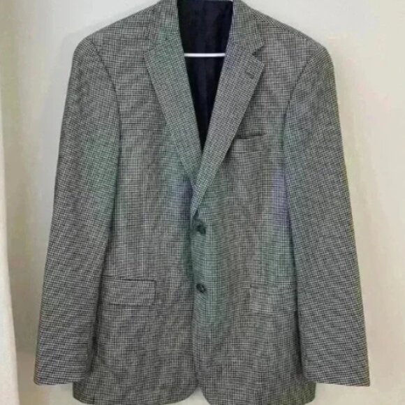 100% cashmere LORO PIANA black and white houndstooth SIZE 43R two button blazer - Picture 1 of 5